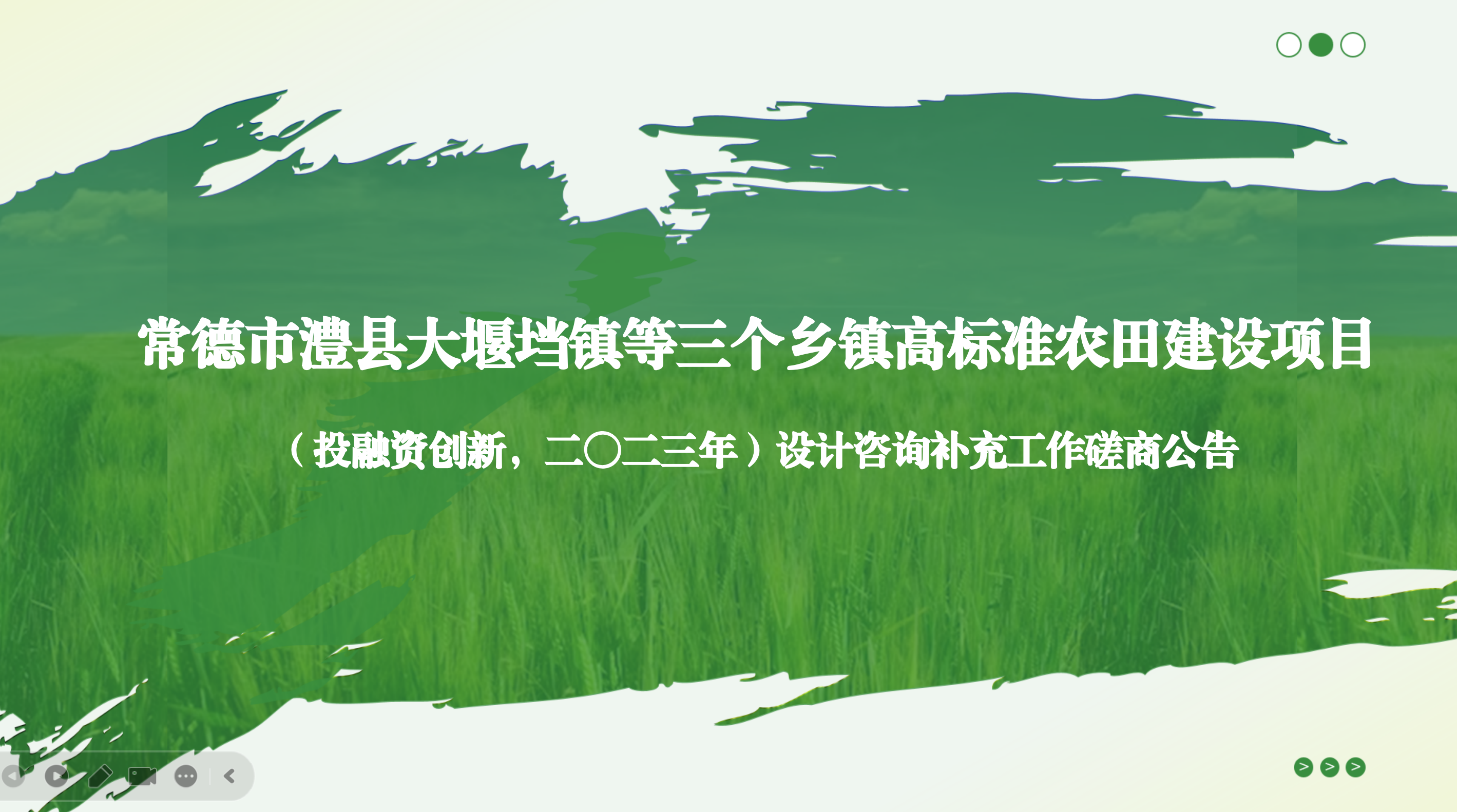 常德市澧縣大(dà)堰垱鎮等三個(gè)鄉鎮高(gāo)标準農(nóng)田建設項目（投融資創新，二〇二三年）技術(shù)咨詢服務工(gōng)作磋商公告